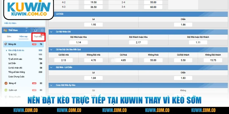 Nên đặt kèo trực tiếp tại KUWIN thay vì kèo sớm